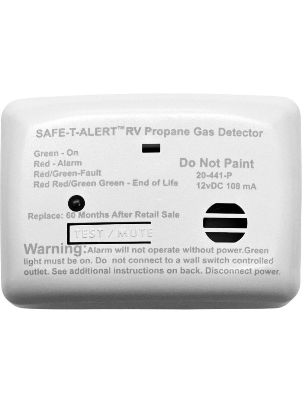 Mini LP Gas Alarm - Propane Detector - Surface Mount Safety Alert - White